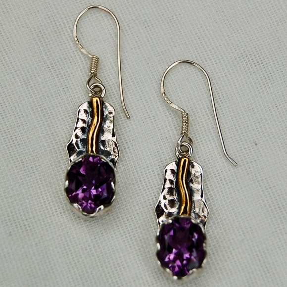 sterling sliver and amethyst dangly earrings - Picture 1 of 2